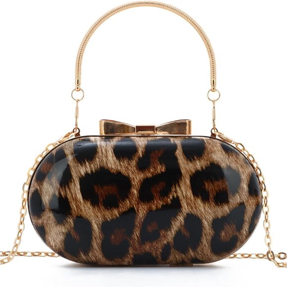 Leopard Print Purse Women Small Evening Tote Chain Bag for Wedding Party - Picture 1 of 7